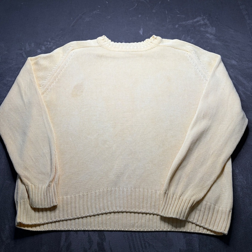 Vtg 90s Lands End Sweater Womens XL Butter Yellow Cotton Shaker Knit Pullover